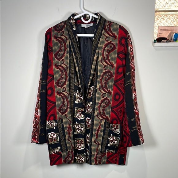 Vintage Red and Black Brocade Blazer with Ornate Patterns - Picture 1 of 10